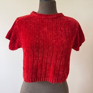 Vibrant Red Y2K 90s Chenille Knit Cropped Top